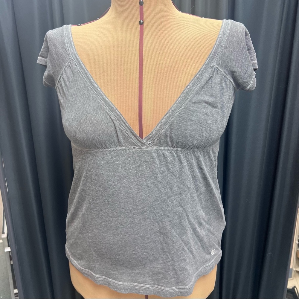 Gray V-Neck Short Sleeve Top B